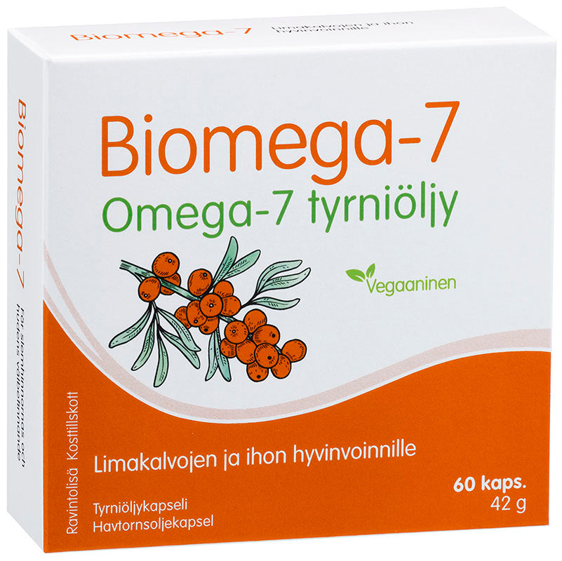 Biomega- omega-7 tyrniöljy 60 kapselia kotelossa