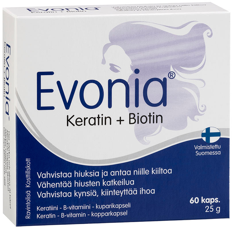 Evonia Keratin + Biotin 60 kapselia kotelossa