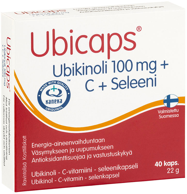 Ubicaps Ubikinoli 100 mg + C + Seleeni 40 kapselia kotelossa