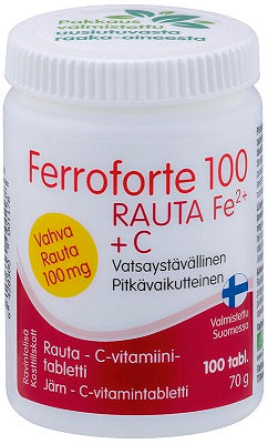 Ferroforte 100 Rauta + C 100 tablettia purkissa