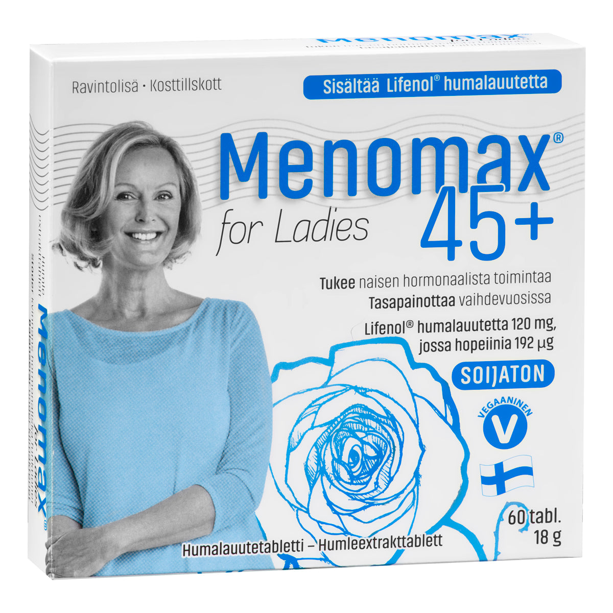 Menomax For Ladies 60 tabl. Tukee naisen hormonaalista toimintaa ja tasapainottaa vaihdevuosissa. Yksi tabletti sisältää standardoitua Lifenol humalauutetta 120 mg, jossa hopeiinia 192 μg. 