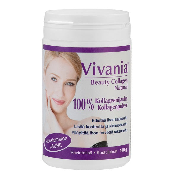 Vivania Beauty Collagen Natural – jauhe edistää ihon kauneutta ja elinvoimaisuutta ravitsemalla ja lisäämällä ihon kosteutta sisältä päin, edistämällä ihon kiinteyttä ja kimmoisuutta sekä ylläpitämällä ihon tervettä rakennetta.
