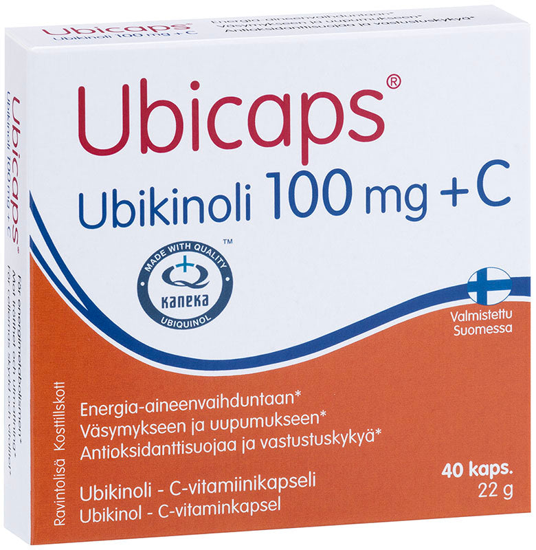 Ubicaps Ubikinoli 100 mg + C 40 kapselia kotelossa