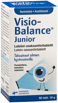 Visiobalance Junior, luteiini – zeaksantiinitabletit. Mansikan makuiset pureskeltavat tabletit sisältävät isosamettikukasta uutettua luteiinia ja zeaksantiinia. Luteiini ja zeaksantiini suojaavat silmän tärkeitä näköpigmenttejä.